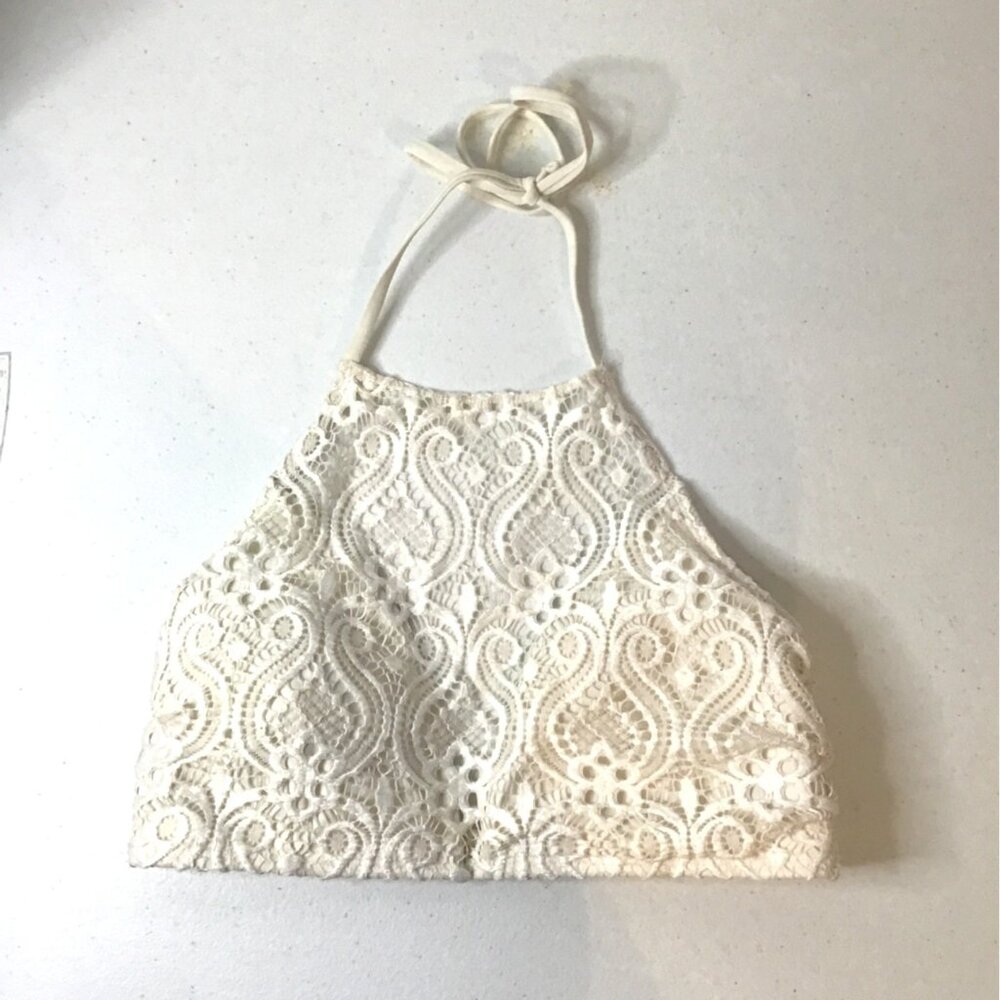 Lace Halter Neck Bralette XL Xhilaration Womens Ivory Floral Crochet